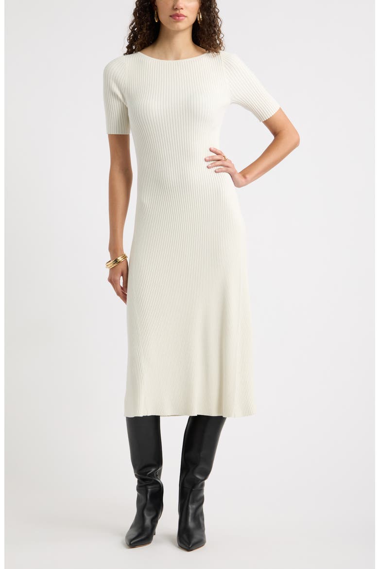 Rib Boat Neck Sweater Dress, Main, color, IVORY TOFU