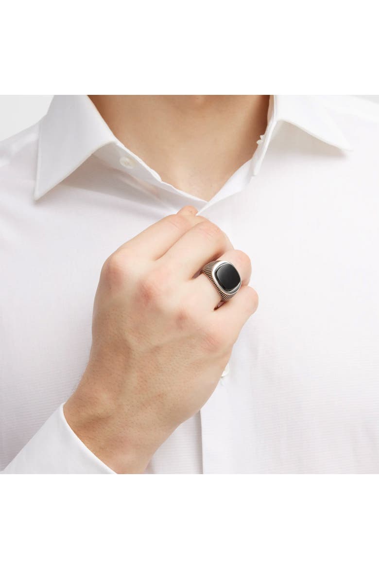 Gemstone Sterling Silver Cross Etched Ring, Alternate, color, BLACK