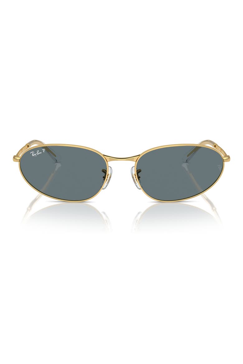 56mm Polarized Irregular Oval Sunglasses, Main, color, GOLD FLASH