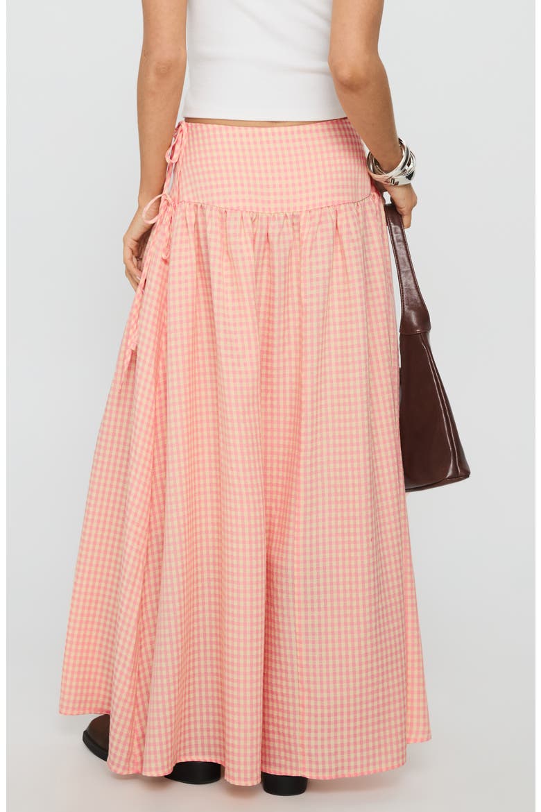 Analeah Gingham Side Tie Maxi Skirt, Alternate, color, ORANGE CHECK