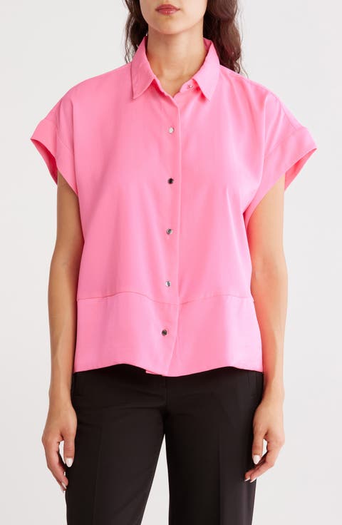 Short Sleeve Satin Button-Up Shirt
