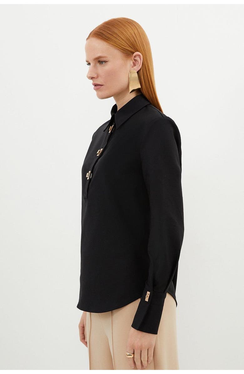 Karen Millen Techno Cotton Gold Clasp Shirt, Alternate, color, Black
