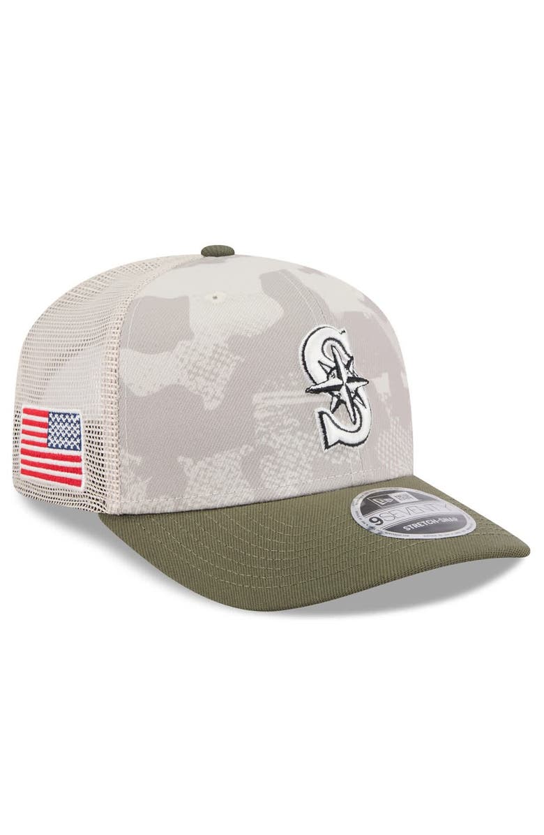 New Era Men's New Era Light Beige/Olive Seattle Mariners 2025 Armed Forces Day 9SEVENTY Stretch-Snap Hat, Main, color,