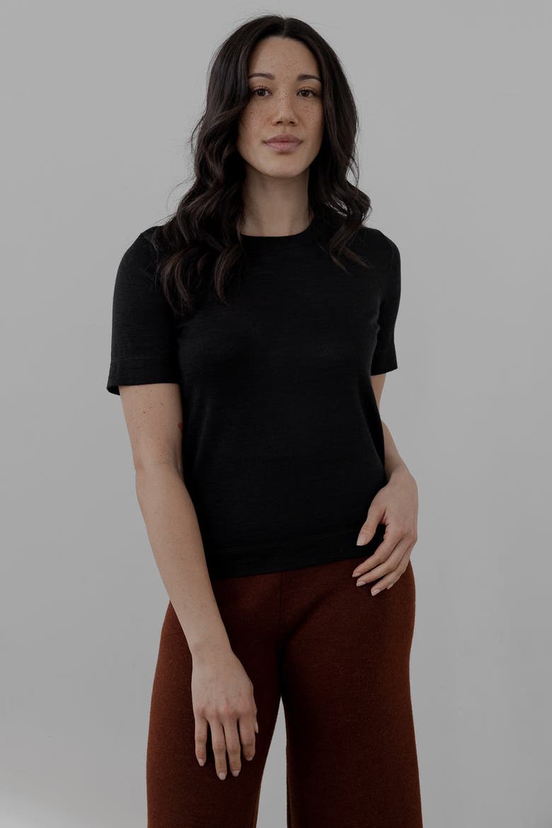 Crew Neck Sweater Tee, Alternate, color, BLACK