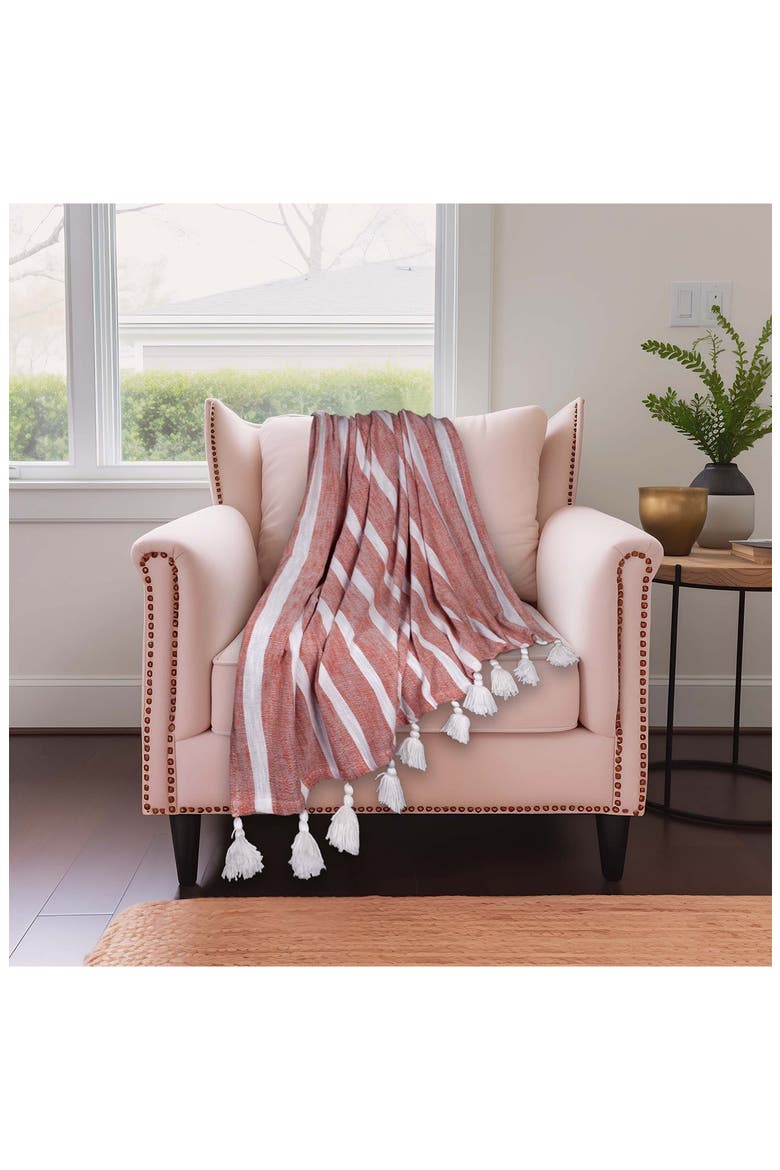 Nara Stripe Tassel Throw Blanket, Alternate, color, RUST