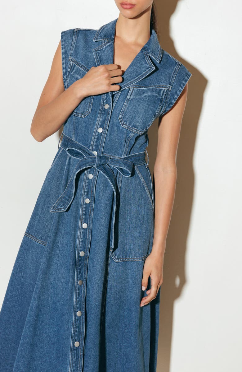 FREEMARKET Tie Belt Denim Midi Dress, Alternate, color, 