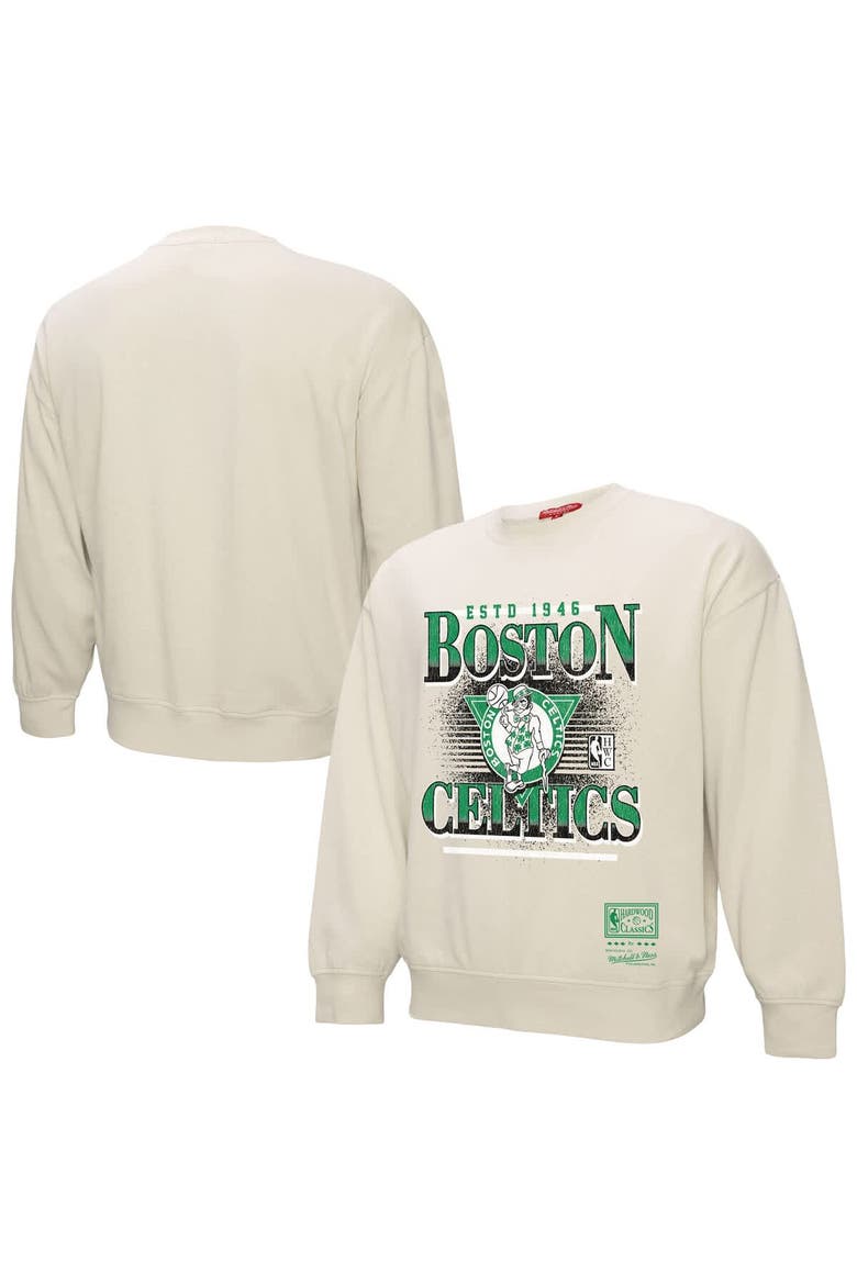 Women's Mitchell & Ness Cream Boston Celtics Oversprayed Pullover Sweatshirt, Alternate, color, Cream