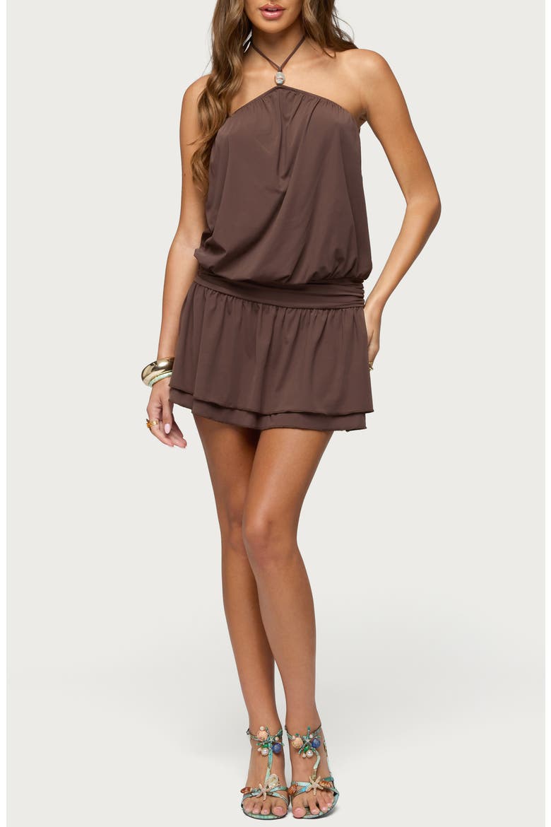 Mikaela Halter Minidress, Main, color, BROWN