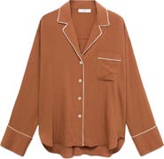 MANGO Contrast Piping Crinkle Oversize Button-Up Shirt