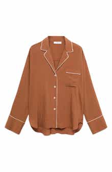 MANGO Contrast Piping Crinkle Oversize Button-Up Shirt