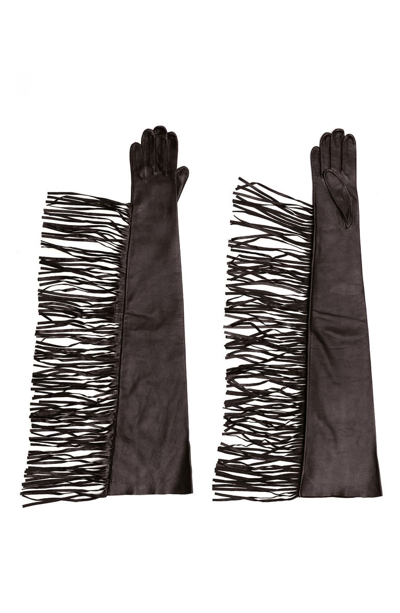Seymoure Runway Fringe Long Leather Gloves, Alternate, color, 