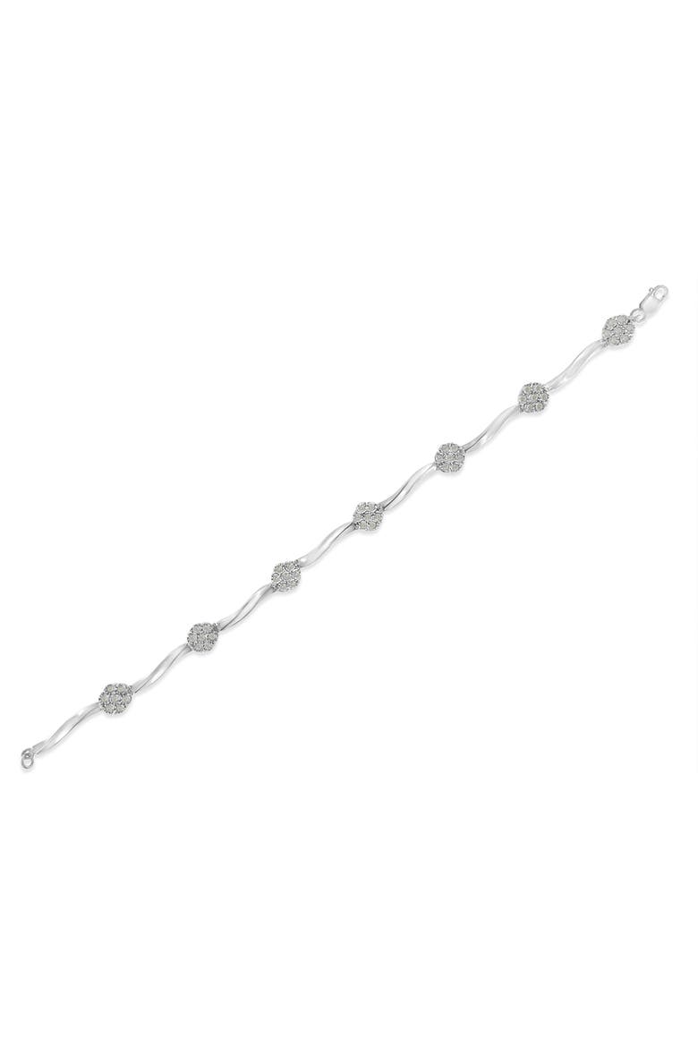 Silver 1/4 Ctw Diamond Cluster Miracle-Set Station & Twisted Bar Tennis Bracelet, Alternate, color, White
