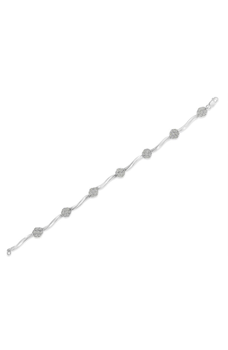 Haus of Brilliance Silver 1.0 Ctw Diamond Cluster Miracle-Set Station & Twisted Bar Tennis Bracelet, Alternate, color, White