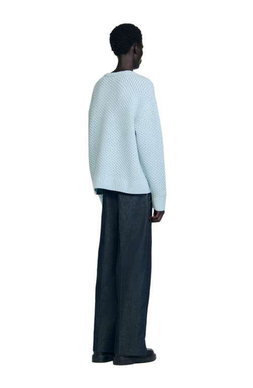 Sandro Wool Fine Knit Crewneck Sweater In Blue