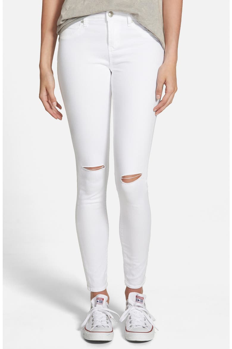 'Sarah' Distressed Skinny Jeans, Main, color, WHITEOUT