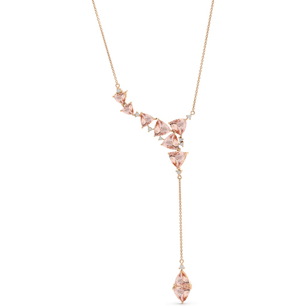 Hueb Mirage Rose Morganite & Diamond Asymmetric Necklace In Pink Gold