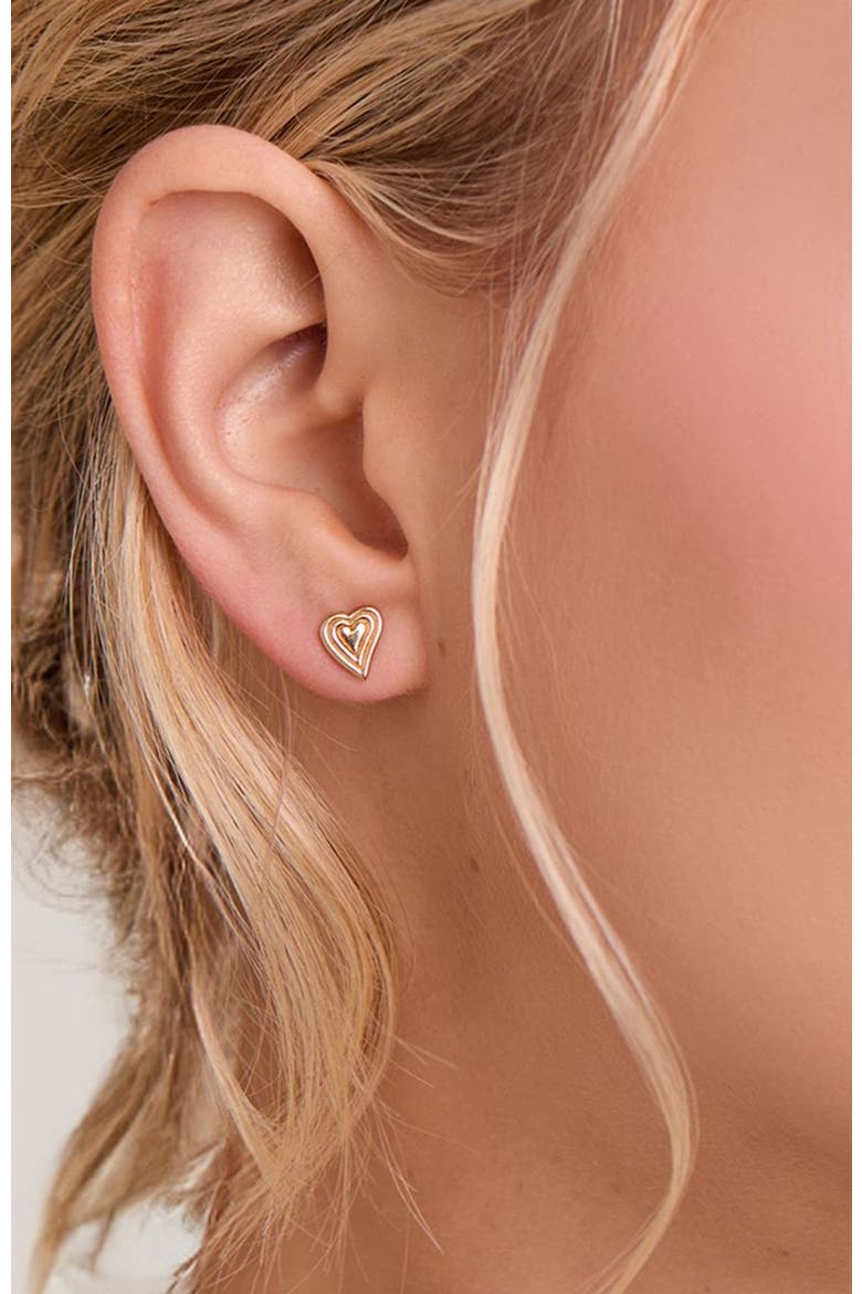 Emanate Love Heart Stud Earrings, Alternate, color, 18k Gold Plated