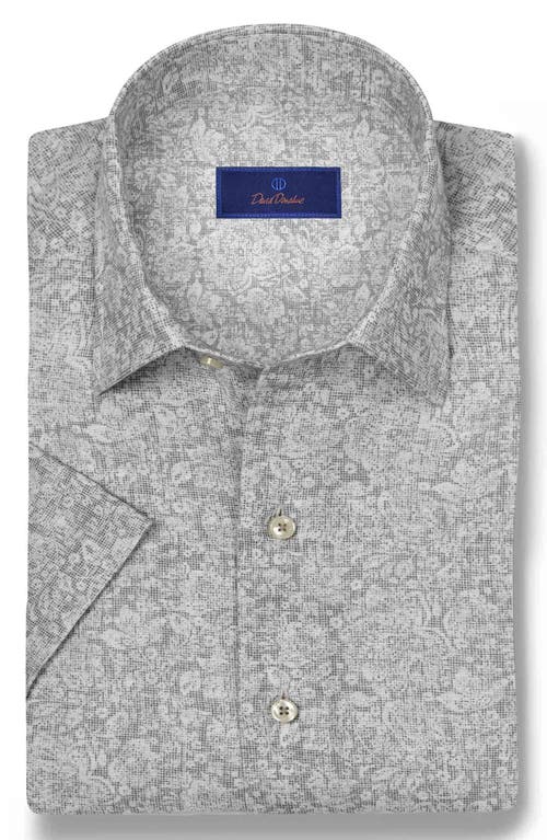 David Donahue Texture Floral Print Linen & Cotton Sport Shirt In Stone