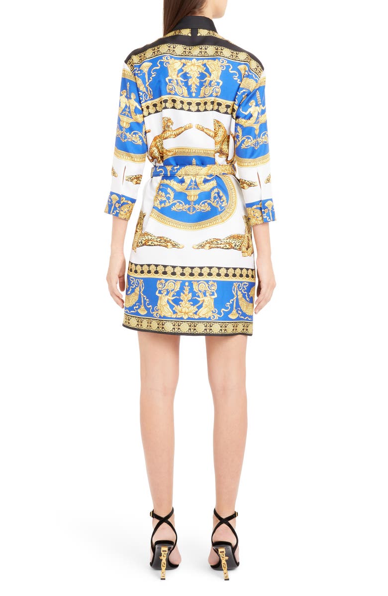 Versace Baroque Leopard Print Belted Silk Shirtdress, Alternate, color, 