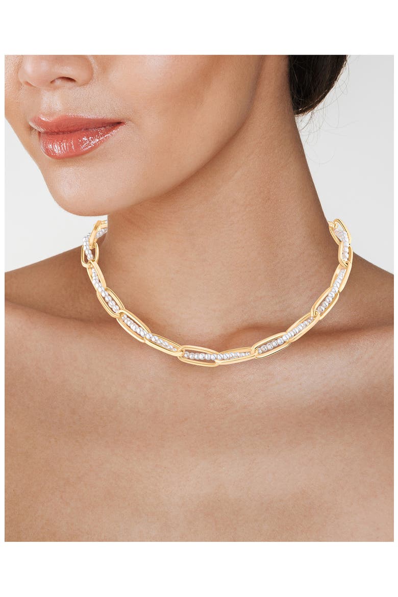 Faux Pearl Twist Link Necklace (Nordstrom Exclusive), Alternate, color, WHITE/ GOLD