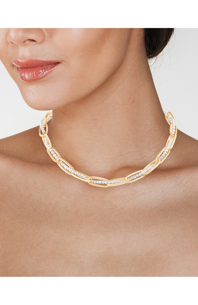 JARDIN Faux Pearl Twist Link Necklace, Alternate, color, White/ Gold