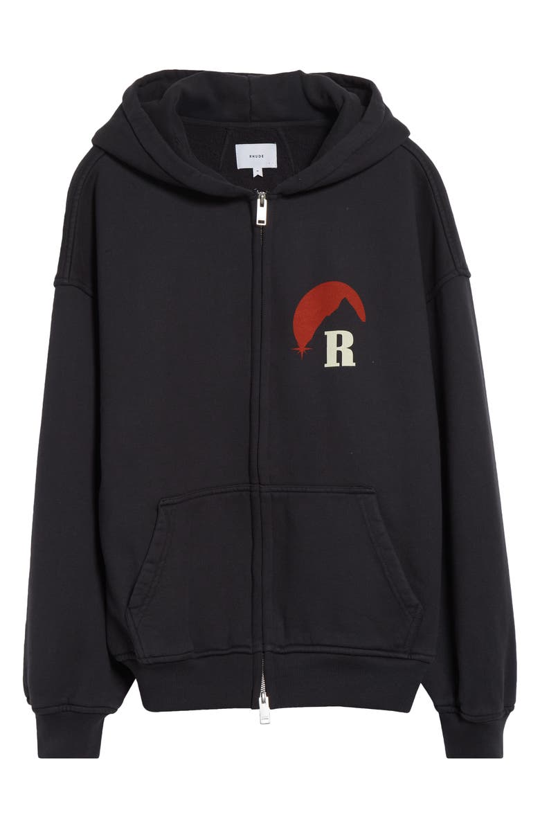 Rhude Moonlight Logo Full Zip Fleece Graphic Hoodie, Alternate, color, Vintage Black/ Red /Yellow