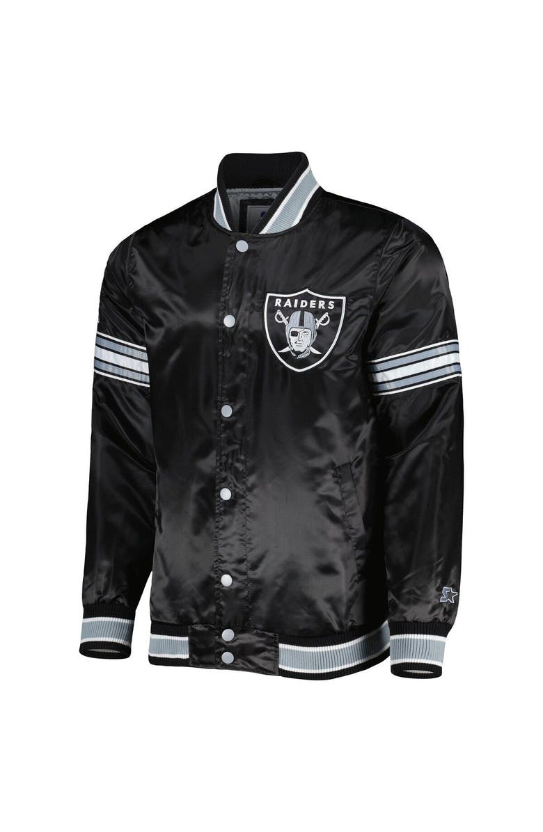 STARTER Men's Starter Black Las Vegas Raiders Midfield Satin Full-Snap Varsity Jacket, Alternate, color, 