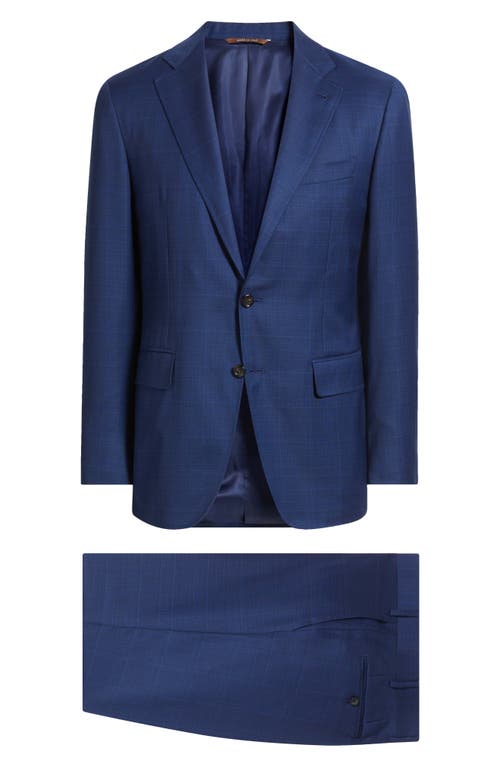 Canali Kei Trim Fit Shadow Plaid Wool Suit In Blue