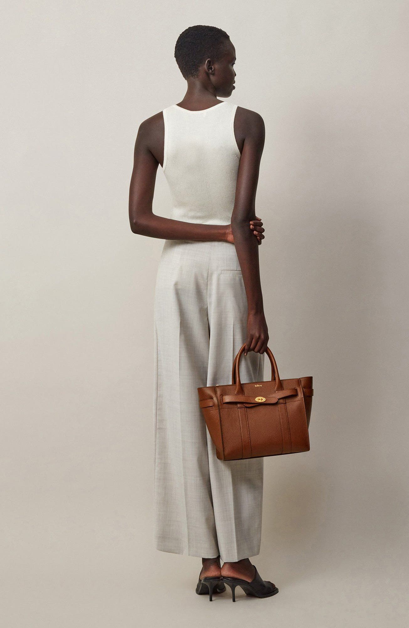 Mulberry Small Zipped Bayswater Leather Satchel, Alternate, color, Oak