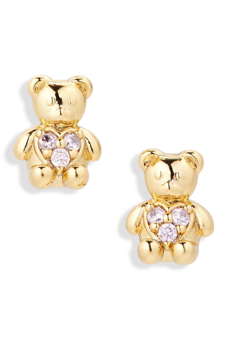 mini bear stud earrings, Alternate, color, PINK/ GOLD