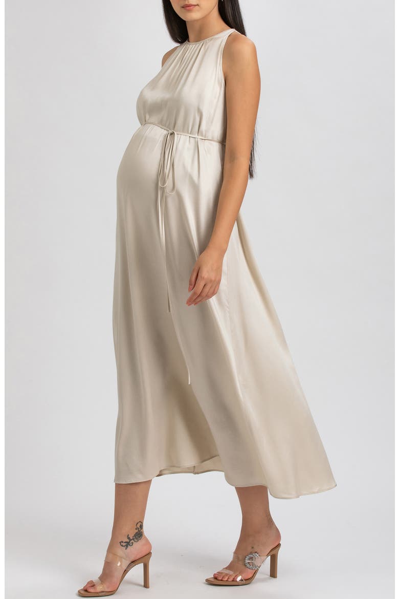Sleeveless Satin Maternity Dress, Alternate, color, BEIGE