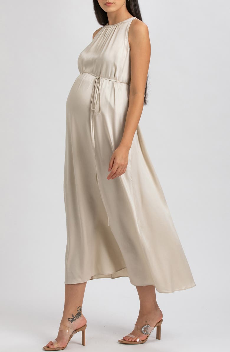 PIETRO BRUNELLI MATERNITY Sleeveless Satin Maternity Dress, Alternate, color, Beige