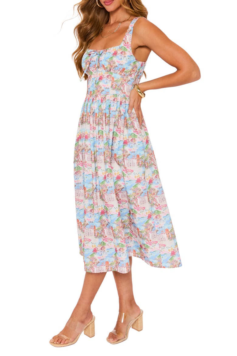 Delilah Landscape Print Midi Dress, Alternate, color, MULTI