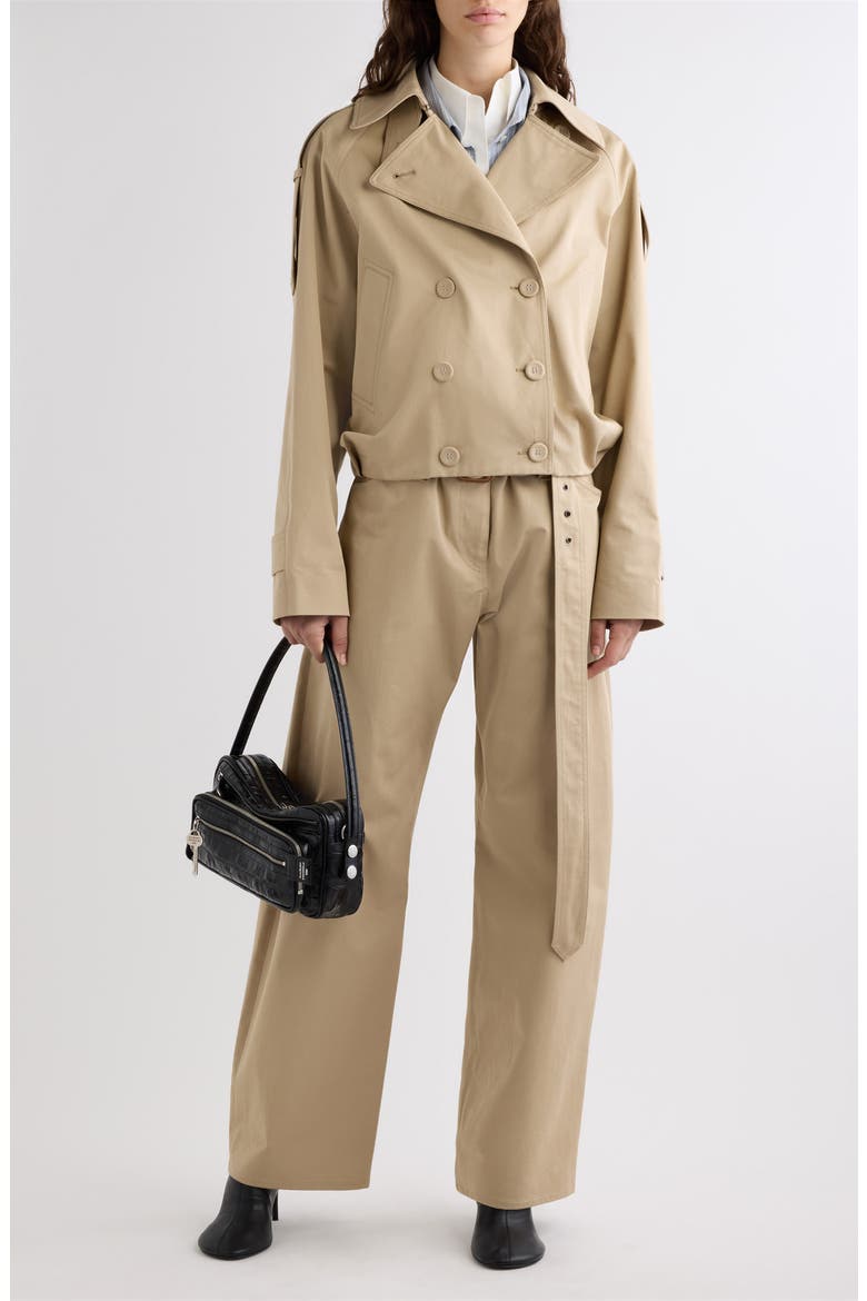 Oleo Crop Gabardine Trench Coat, Alternate, color, PALE BEIGE