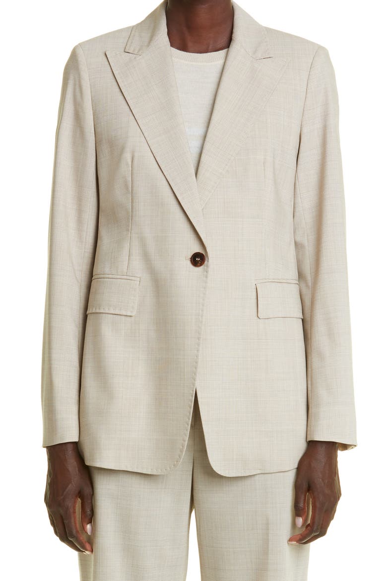 Salpa Glen Plaid Virgin Wool Blend Blazer, Main, color, SAND