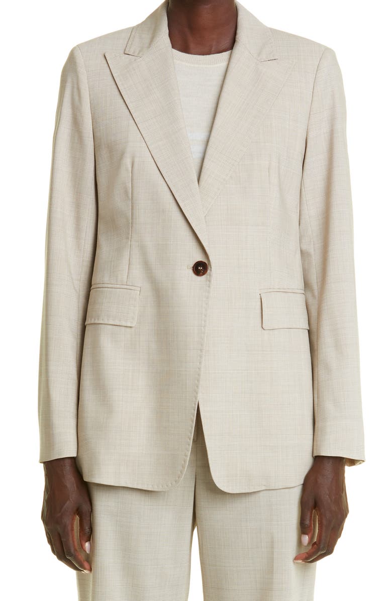 Max Mara Salpa Glen Plaid Virgin Wool Blend Blazer, Main, color,