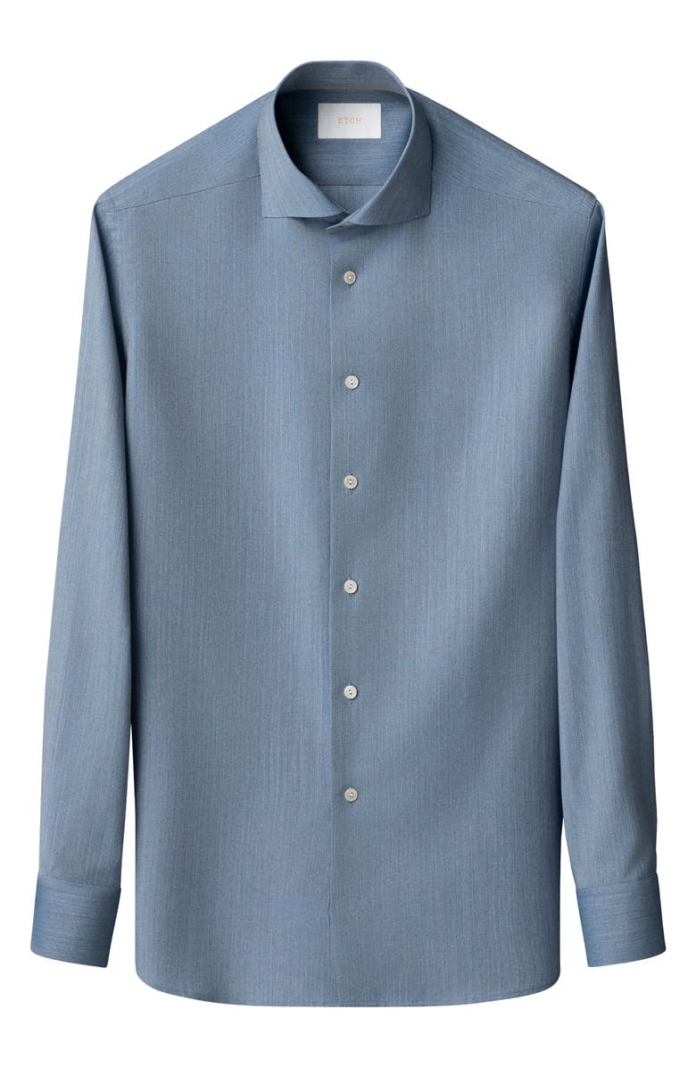 Eton Slim Fit Blue Mélange Wool Dress Shirt, Alternate, color, Medium Blue