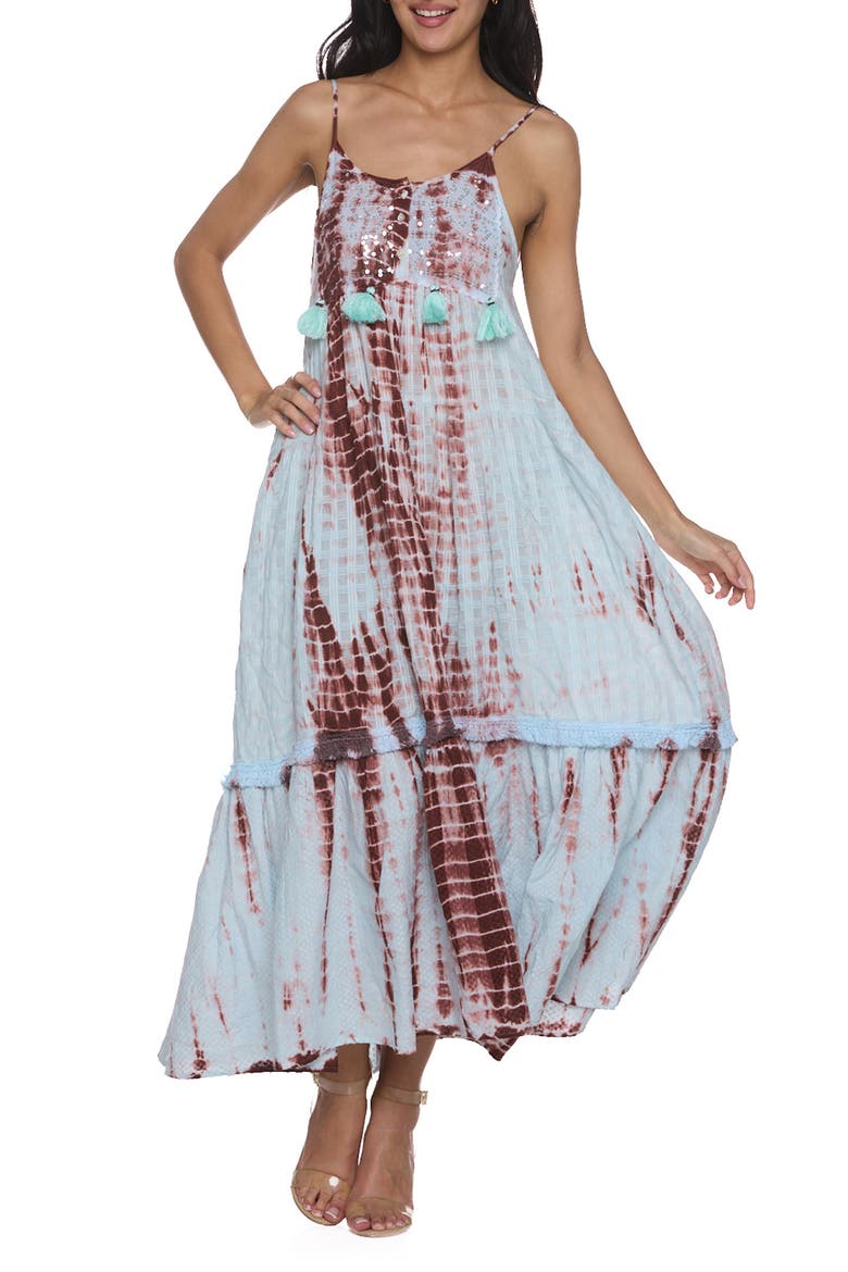 Embellished Tiered Maxi Dress, Main, color, TURQUOISE