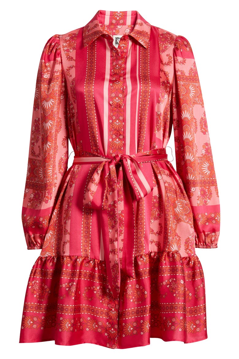 Long Sleeve Belted Minidress, Alternate, color, GRENADINE MULTI