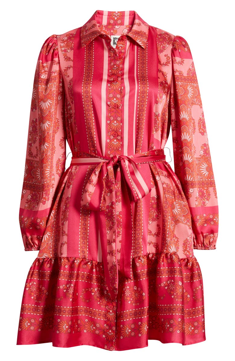 Anne Klein Long Sleeve Belted Minidress, Main, color, Grenadine Multi