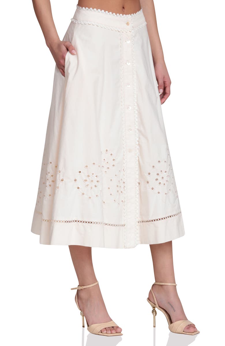 Avec Les Filles Cotton Eyelet A-Line Midi Skirt, Alternate, color, Cream