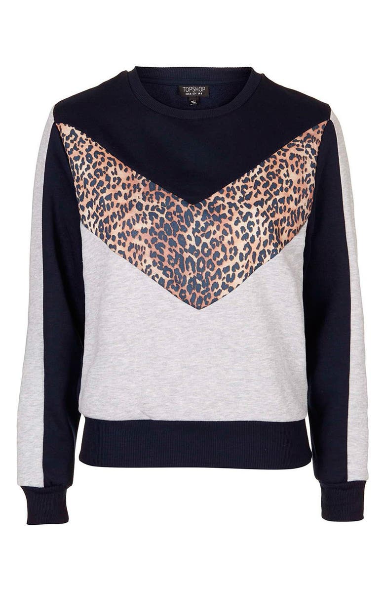 Topshop Leopard Print Colorblock Sweatshirt, Alternate, color,