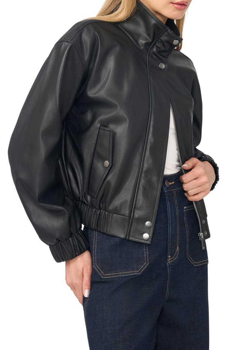 Faux Leather Bomber Jacket, Alternate, color, RICH BLACK