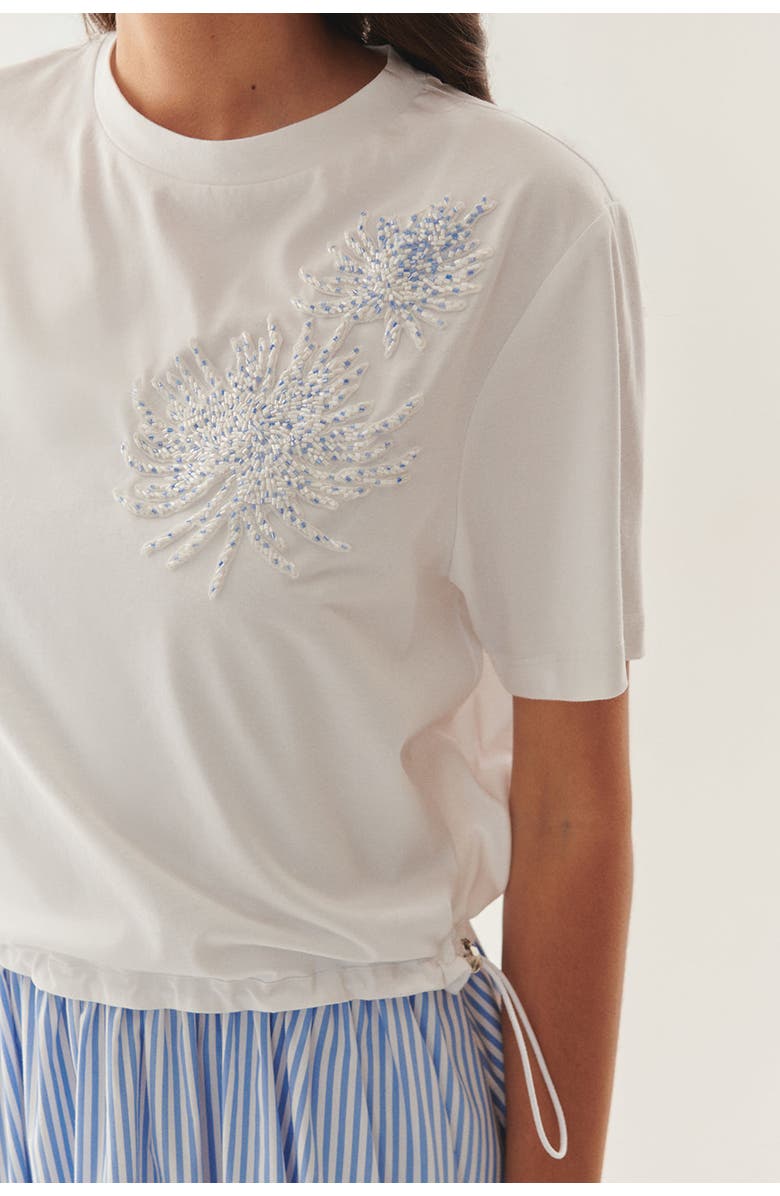 Exquise Crew Neck Short Sleeve Embroidered Midi Dress, Alternate, color, Blue-White