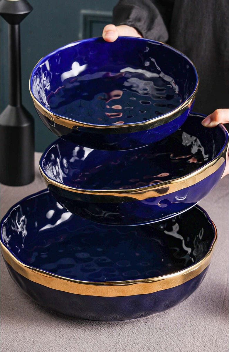 Stone Lain Florian Porcelain 3-Piece Serving Shallow Bowl Set, Alternate, color, Blue