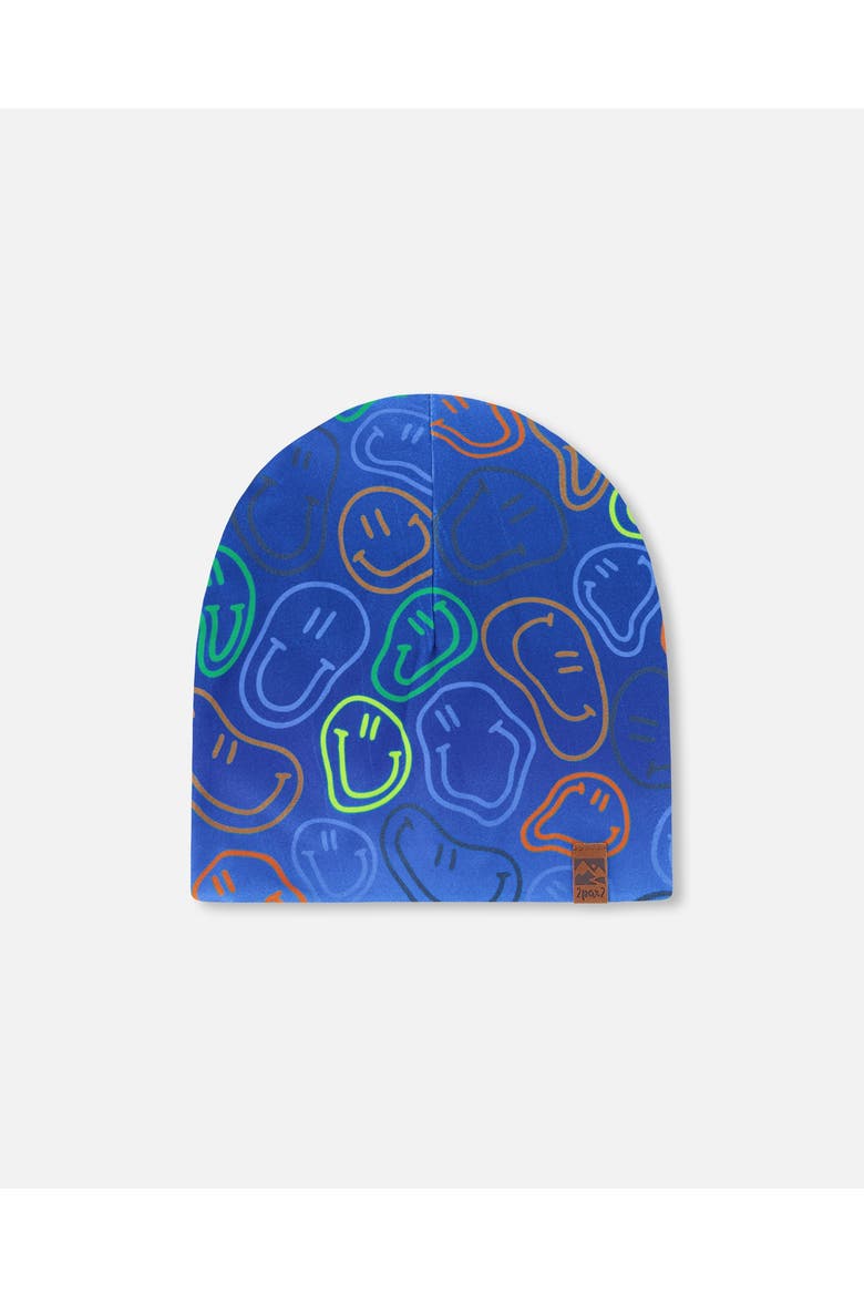 Stretch Jersey Printed Smileys Beanie, Main, color, Blue Printed Smileys