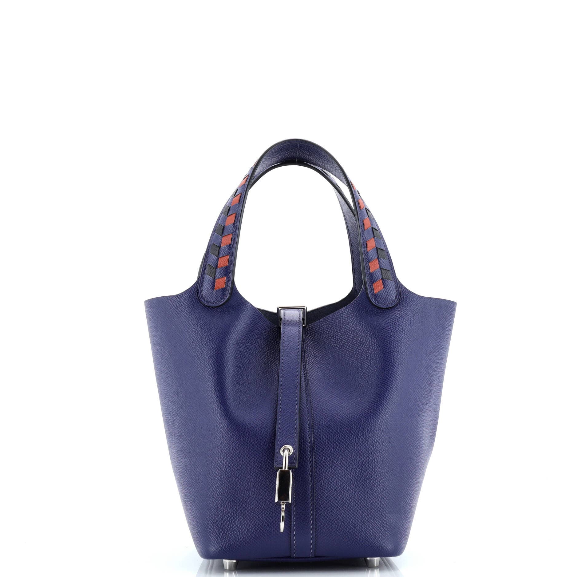 Pre-Owned Hermes Picotin Lock Bag Tressage Epsom PM, Main, color, Bleu Encre/Noir/Brique