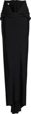 LaQuan Smith Low Rise Jersey Maxi Skirt with Train