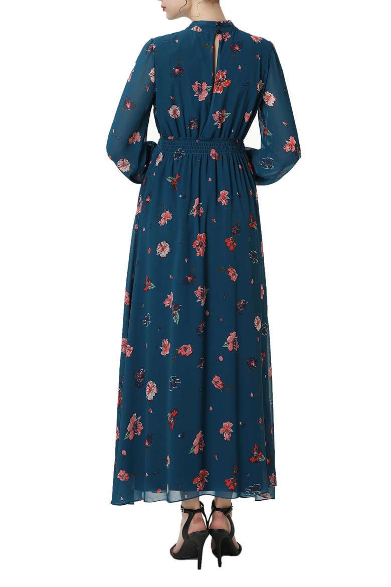 Floral Print Long Sleeve Maternity Maxi Dress, Alternate, color, BLUE