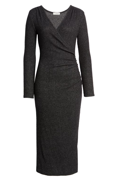 Loveappella Long Sleeve Faux Wrap Midi Dress In Black